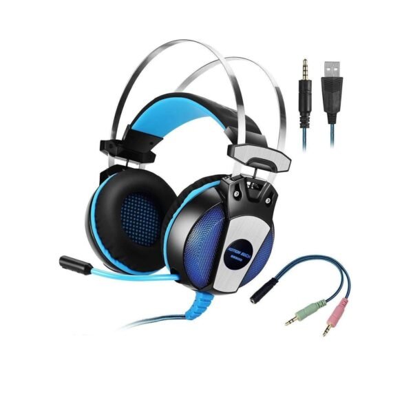 كوشن ايتش GS500 سماعات رأس معدن مخصصة للألعاب بصوت محيطي مجسم مع ميكروفون للكمبيوتر / الموبايل / البلاي ستيشن 4 / الاكس بوكس - أضائة ليد أزرق