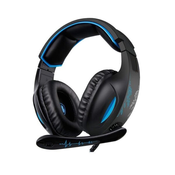 سماعات للألعاب، سادس SA816 سماعات ستيريو لألعاب الكمبيوتر، وXbox one، وذراع تحكم PS4، سماعات رأس بخاصية الغاء الضوضاء فوق الأذن مع ميكروفون وميكروفون وباس محيطي، سماعات لأجهزة اللاب توب، سلكي، أزرق