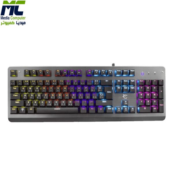 وايت شارك لوحة مفاتيح للألعاب بلاستيك/معدن أضاءة قوس قزح 9 وضع مفتاح أزرق ميكانيكي 104 مفتاح - فضي