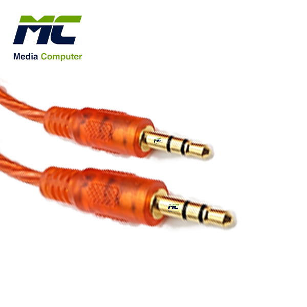 كابل صوت أوكس إلى راديو/صب (Aux 3.5mm to 1 RCA Cable) نحاس نقي - طول 1.5 متر - شفاف برتقالي